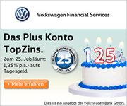 Volkswagen Bank Neukunden-Tagesgeld mit 1,25% Zinsen p.a. + Zinsgarantie
